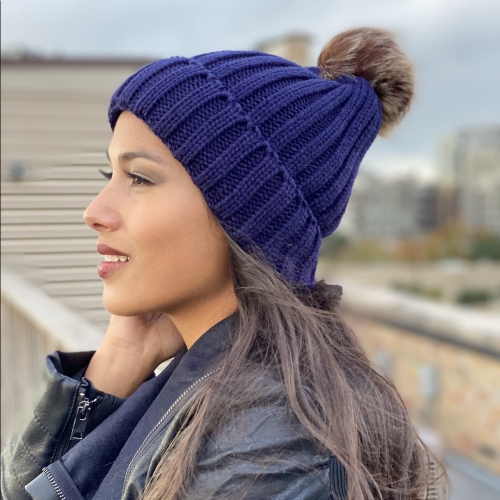 Cute navy blue Pom Pom beanie